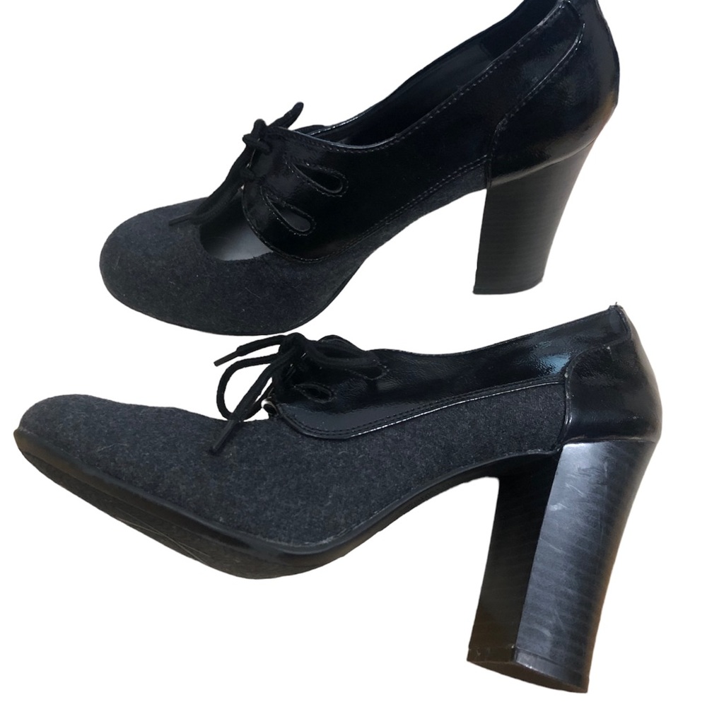 🌺 American eagle Womans Faux-black Leather & Charcoal Fabric heel Shoe Size 8.5